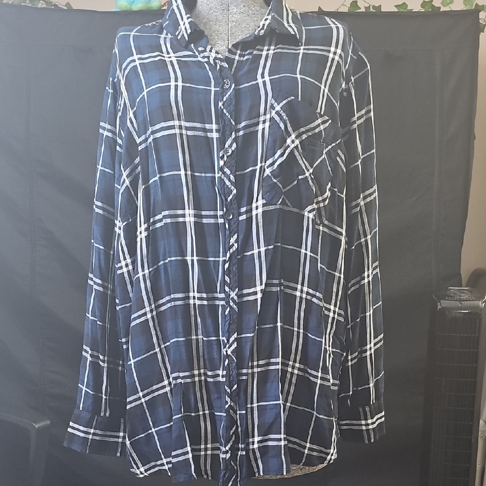 Terra & Sky Dark Blue and White Checkered Shirt